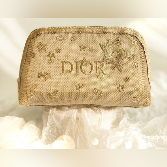 Dior Beauty Handbags - NEW⭐️DIOR Beauty Gold Mesh Embroidered Cosmetic Pouch